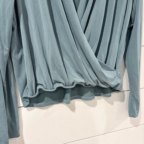 Green Envelope Sage Wrap Top XL Soft Drape Long Sleeve Minimal Chic - Picture 4 of 8